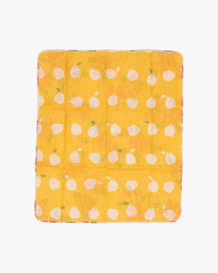 Kurochiku, Two-Sided Cotton Handkerchief, Yellow with Pink and White Flowers