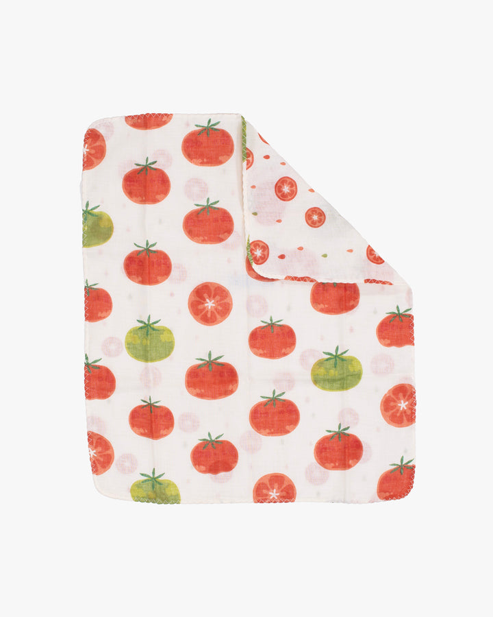 Kurochiku, Two-Sided Cotton Handkerchief, White with Tomato