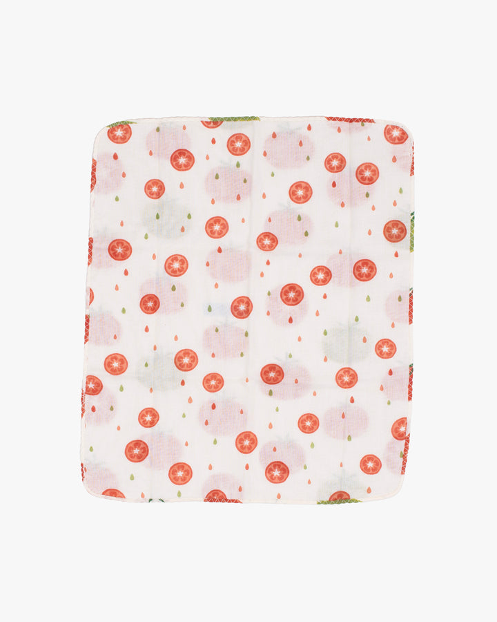 Kurochiku, Two-Sided Cotton Handkerchief, White with Tomato