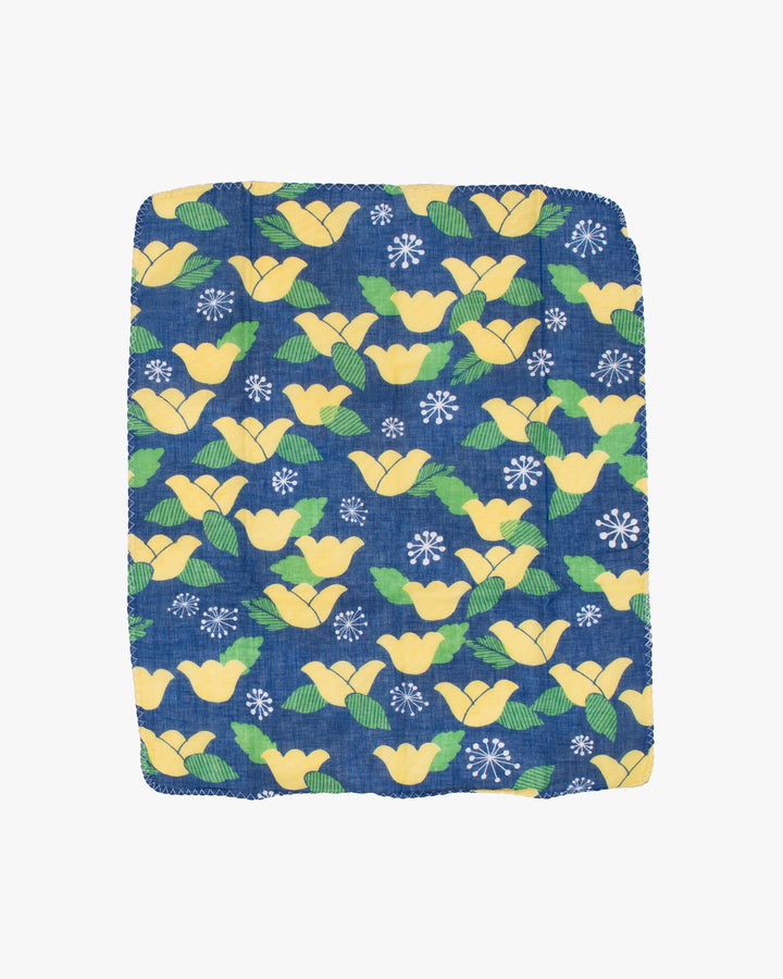 Kurochiku, Two-Sided Cotton Handkerchief, Blue with Yellow Flowers