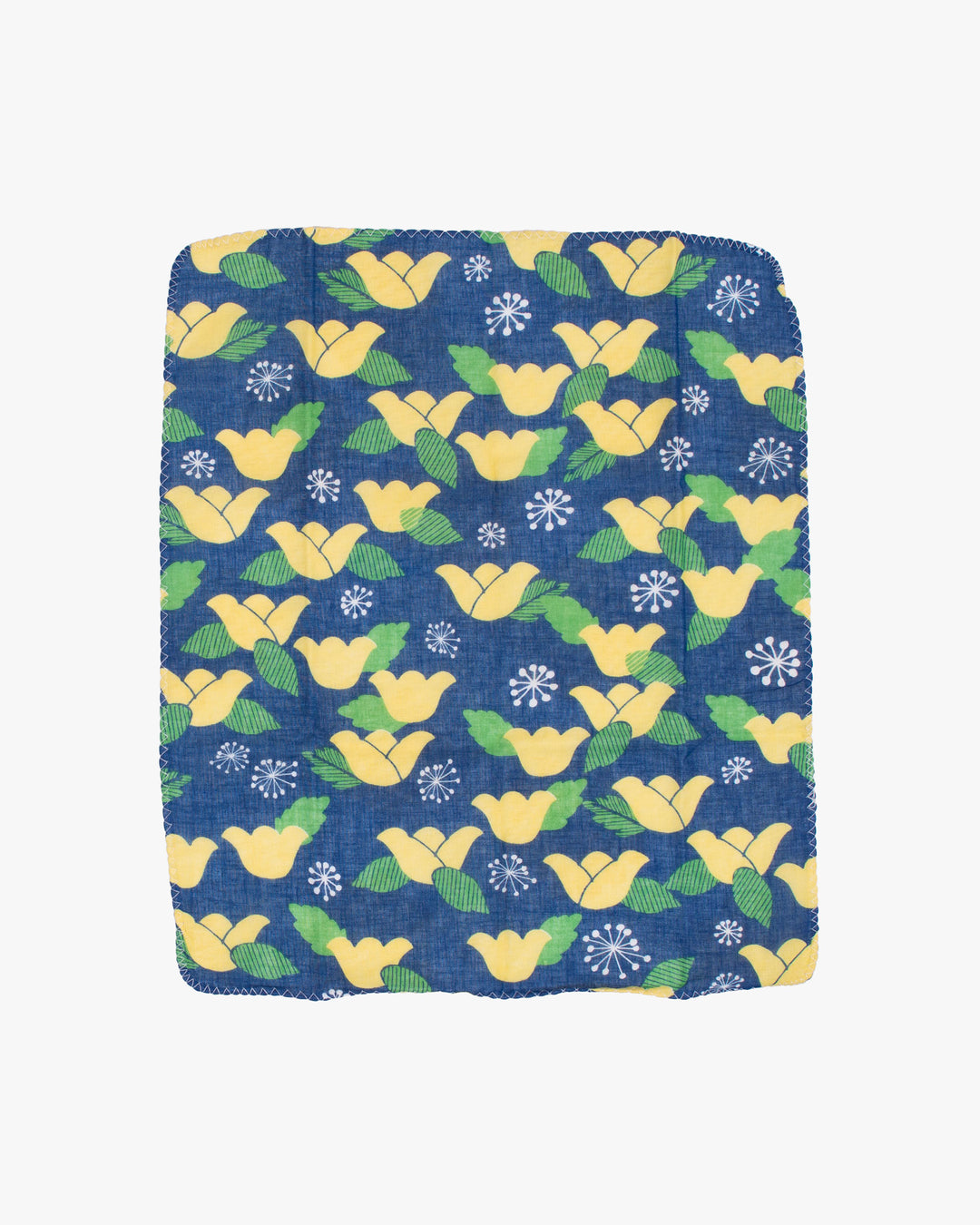 Kurochiku, Two-Sided Cotton Handkerchief, Blue with Yellow Flowers