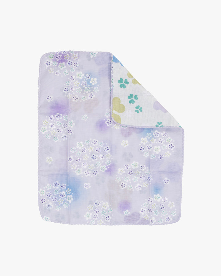 Kurochiku, Two-Sided Cotton Handkerchief,Purple with White Flowers