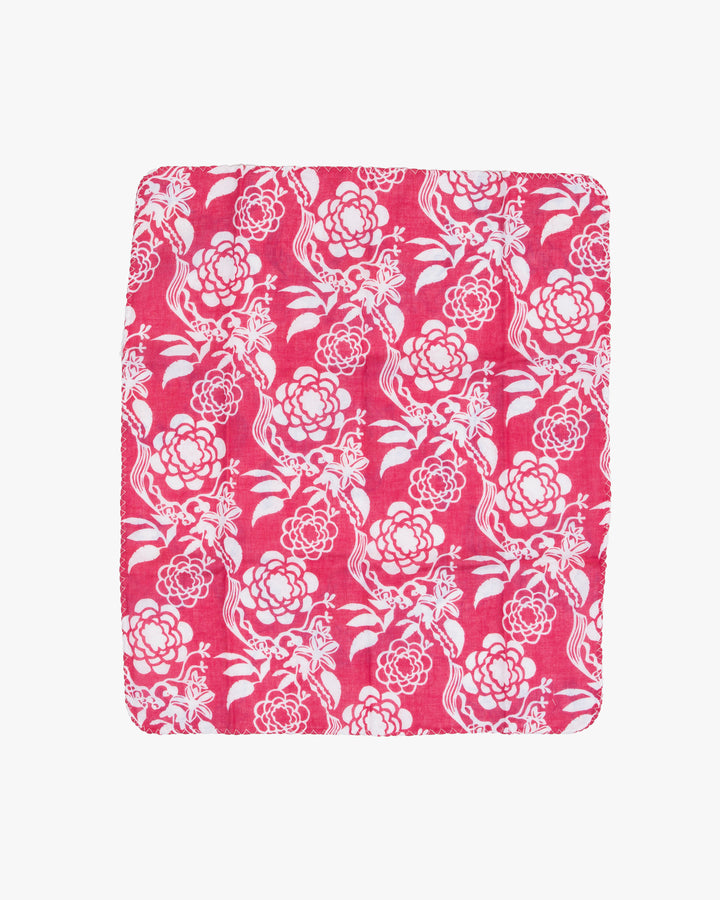 Kurochiku, Two-Sided Cotton Handkerchief, Pink with White Flowers