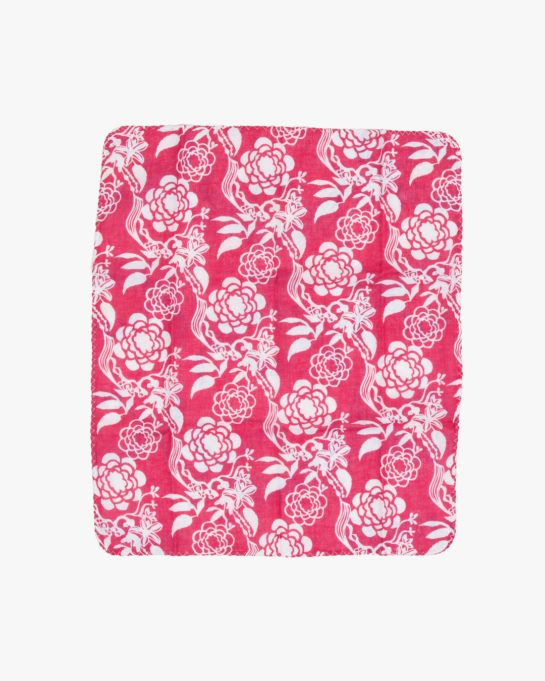 Kurochiku, Two-Sided Cotton Handkerchief, Pink with White Flowers