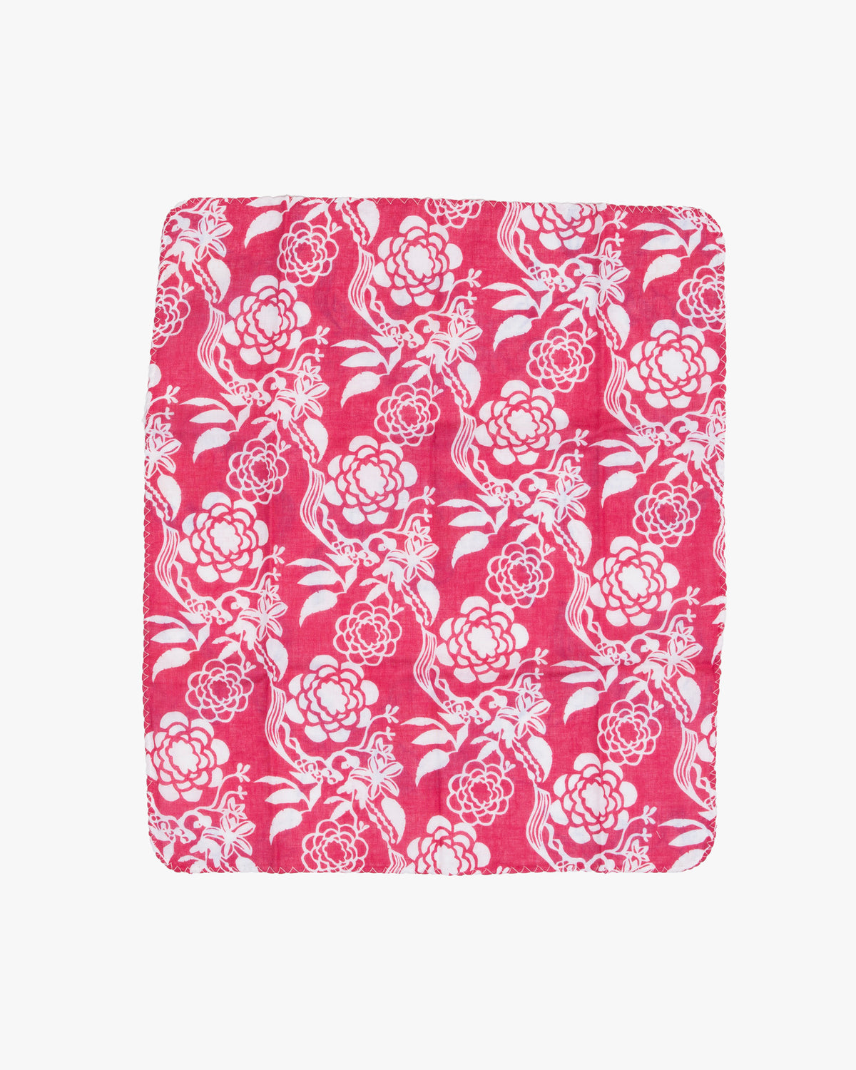 Kurochiku, Two-Sided Cotton Handkerchief, Pink with White Flowers