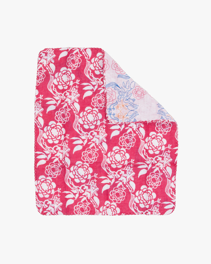 Kurochiku, Two-Sided Cotton Handkerchief, Pink with White Flowers