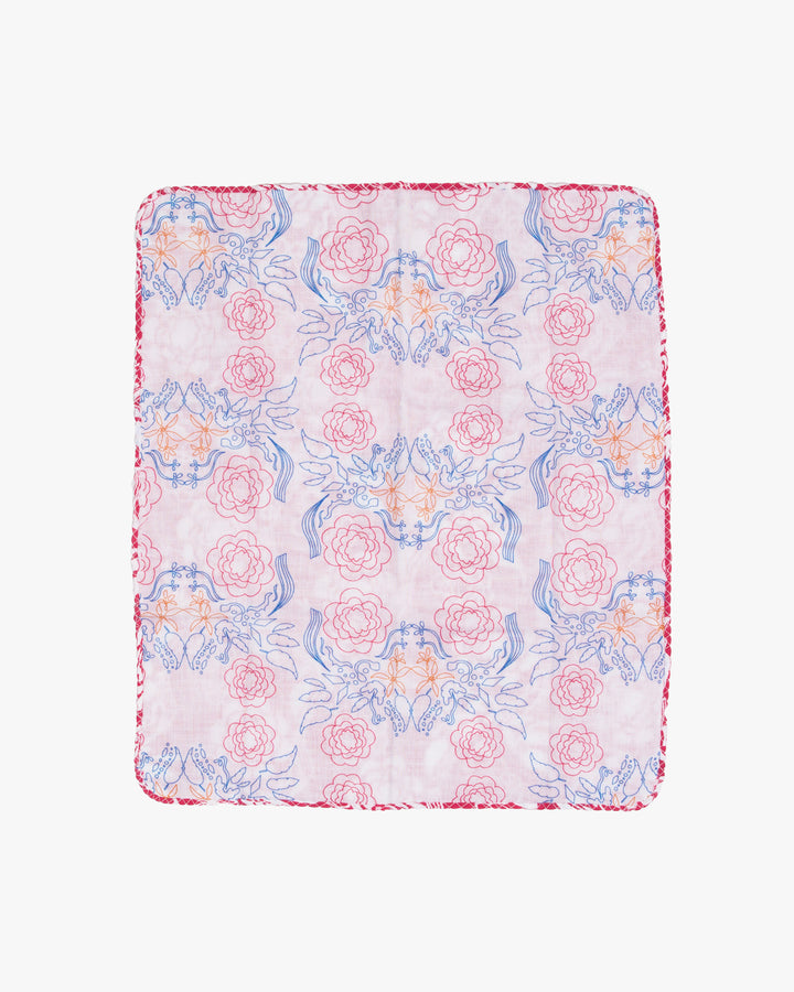 Kurochiku, Two-Sided Cotton Handkerchief, Pink with White Flowers
