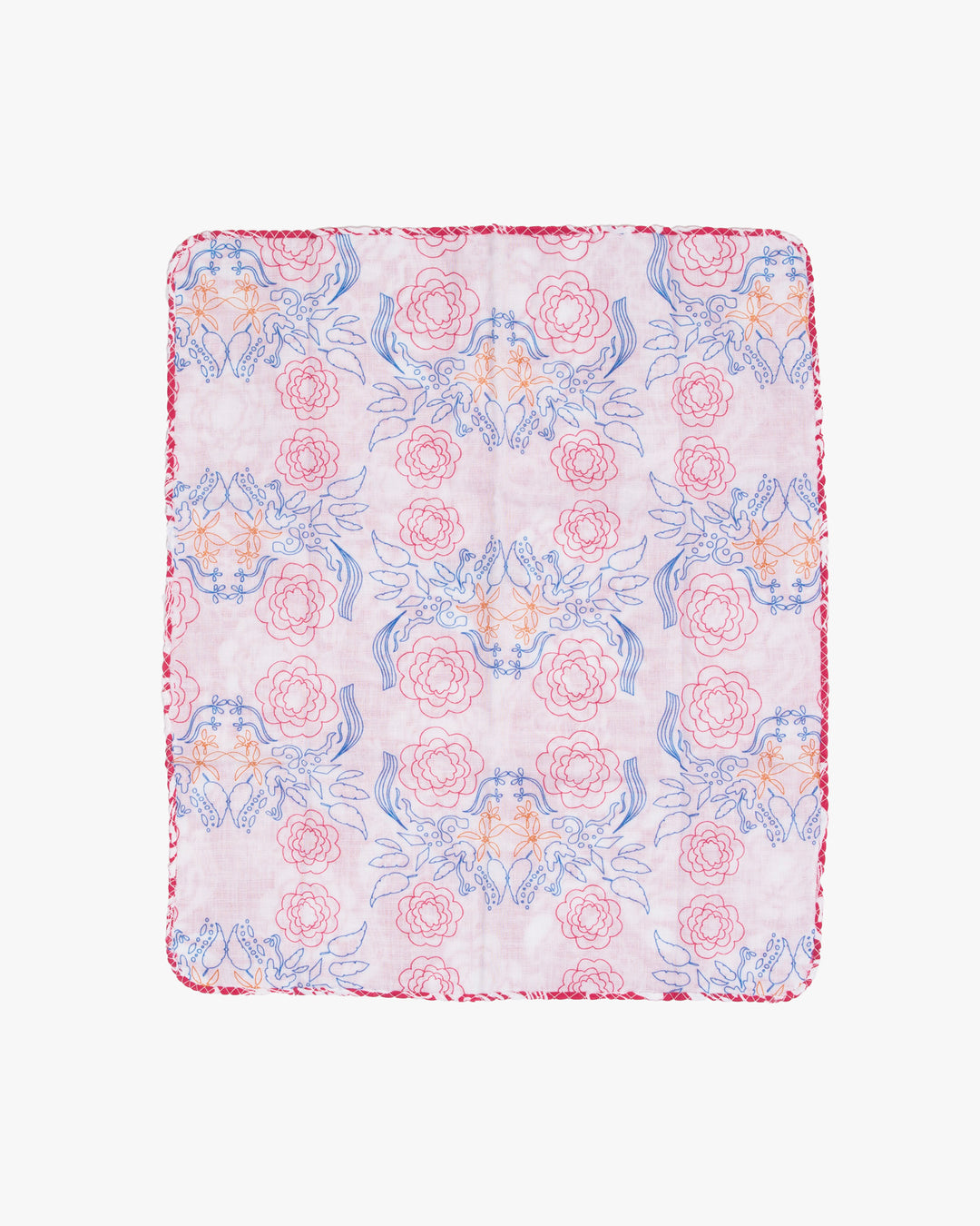 Kurochiku, Two-Sided Cotton Handkerchief, Pink with White Flowers