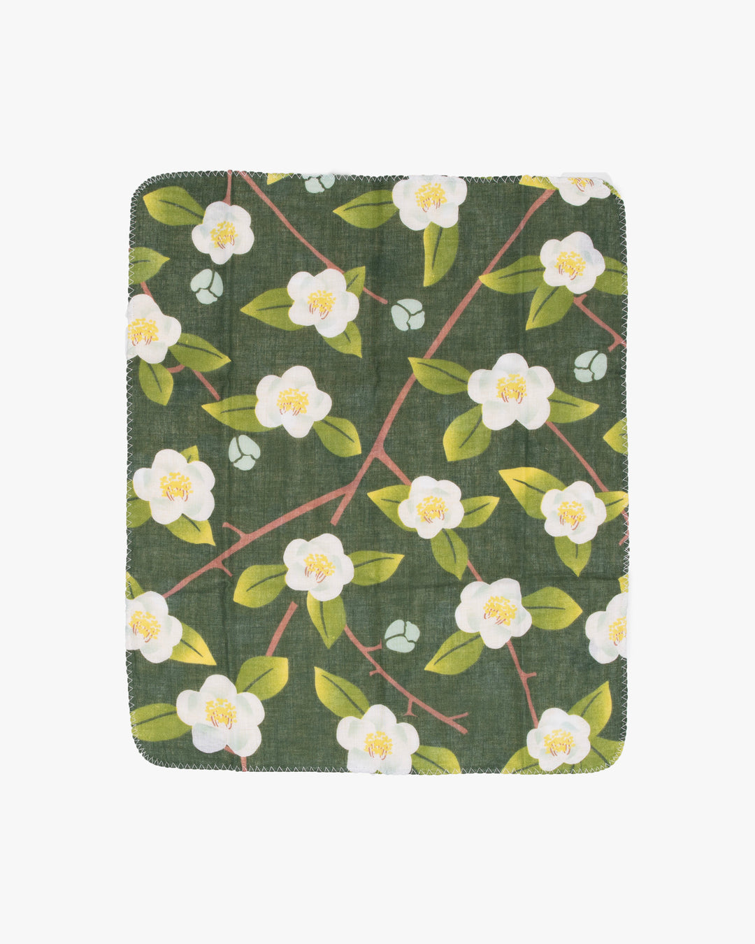 Kurochiku, Two-Sided Cotton Handkerchief, Green with White Flowers