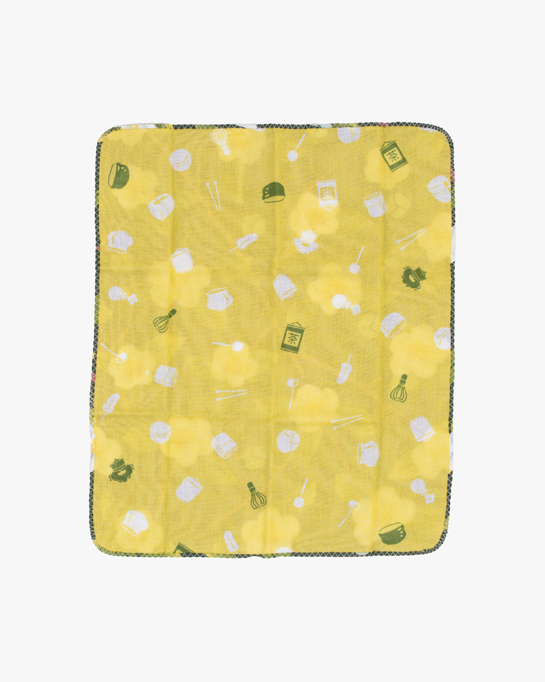 Kurochiku, Two-Sided Cotton Handkerchief, Green with White Flowers