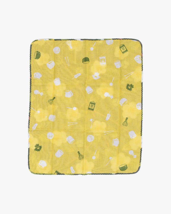 Kurochiku, Two-Sided Cotton Handkerchief, Green with White Flowers
