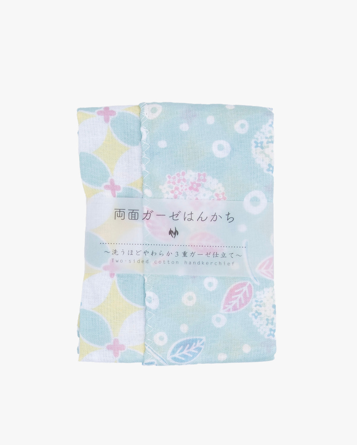 Kurochiku, Two-Sided Cotton Handkerchief, Blue with Flowers and Leaves