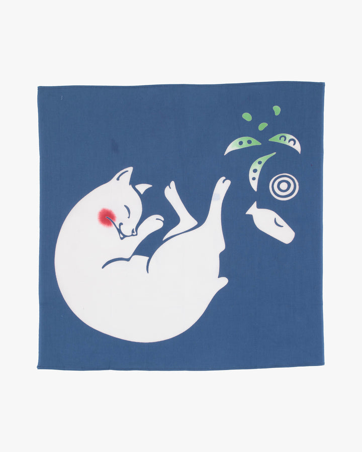 Japanese Handkerchief, Double Gauze, Reversible, Tipsy Cat