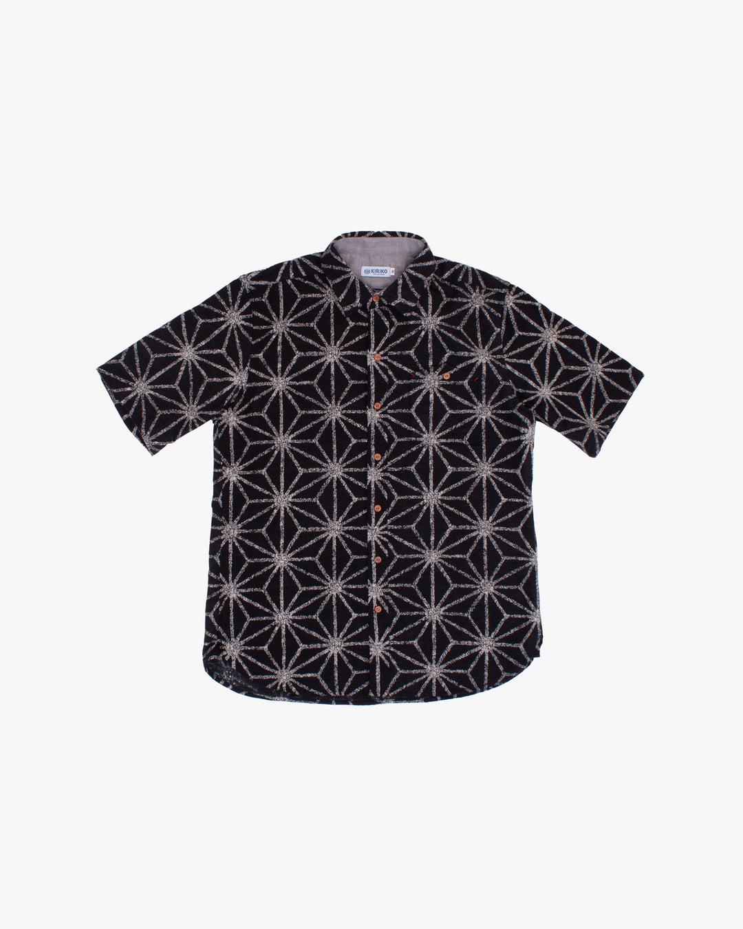 Kiriko Original Button-Up Shirt, Short Sleeve, Black Asanoha