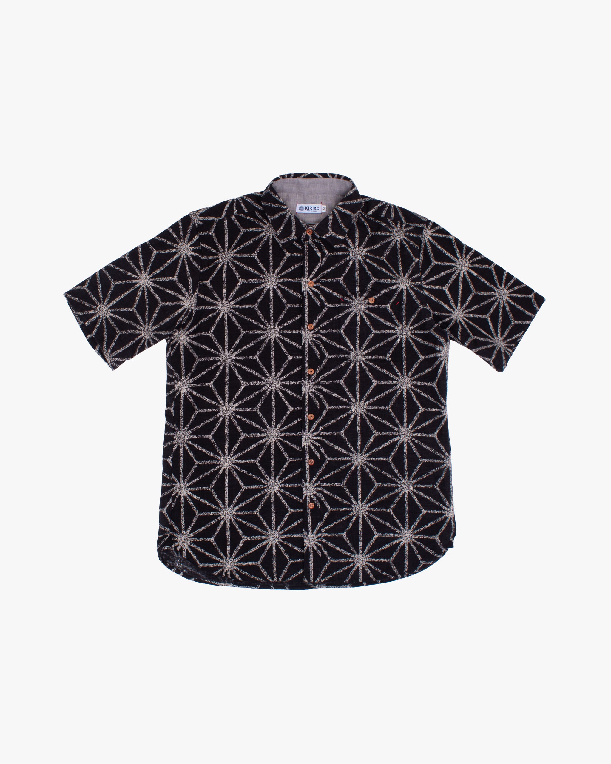kiriko Kiriko Original Button-Up Shirt, Short Sleeve, Black Asanoha