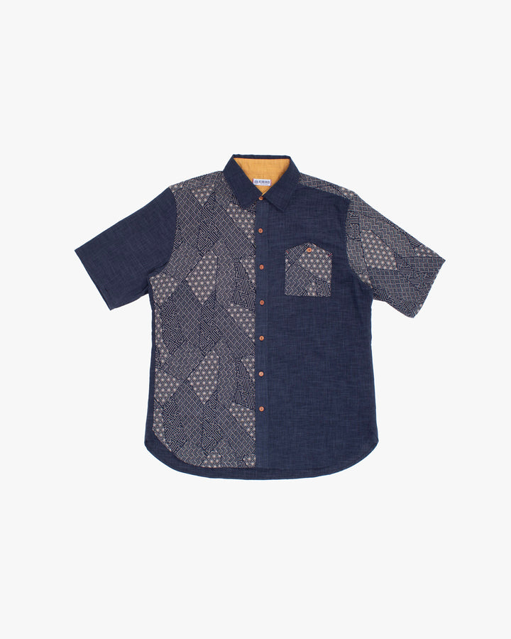 Kiriko Original Button-Up Shirt, Short Sleeve, Indigo Split Small Multi
