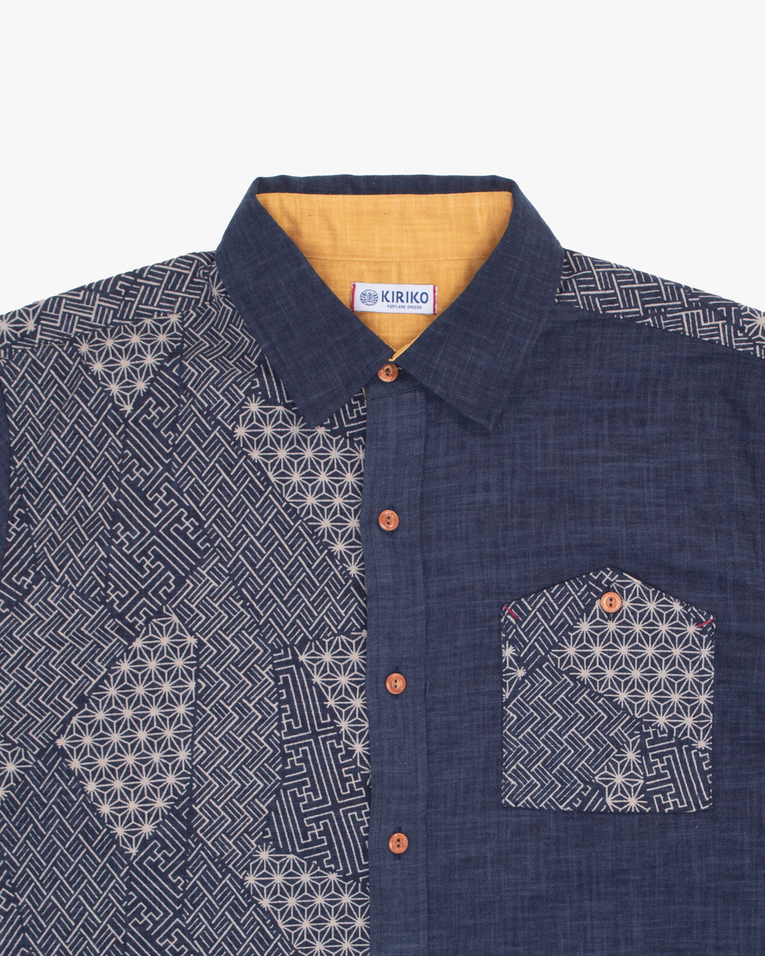 Kiriko Original Button-Up Shirt, Short Sleeve, Indigo Split Small Multi