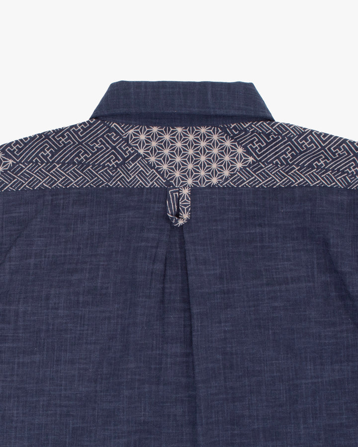 Kiriko Original Button-Up Shirt, Short Sleeve, Indigo Split Small Multi
