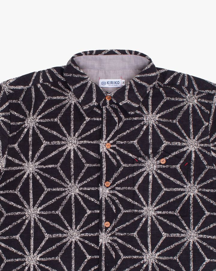 Kiriko Original Button-Up Shirt, Short Sleeve, Black Asanoha