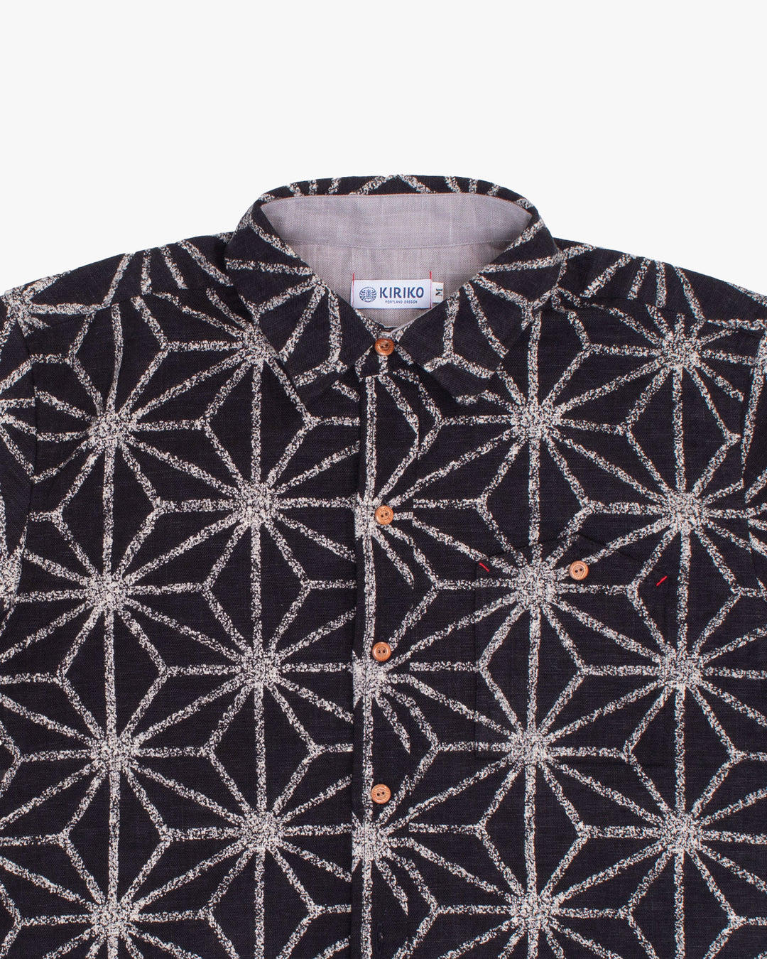 Kiriko Original Button-Up Shirt, Short Sleeve, Black Asanoha