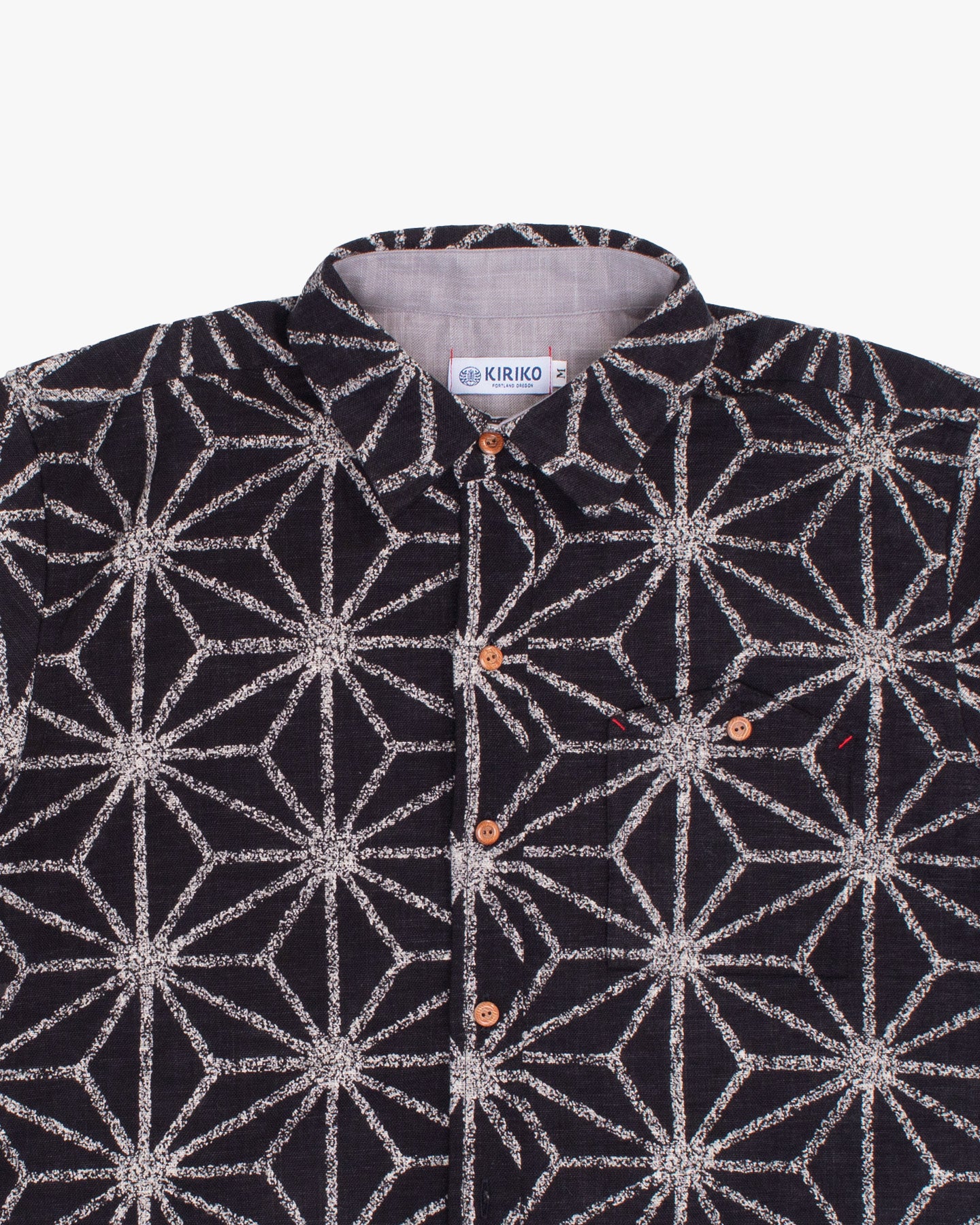 kiriko Kiriko Original Button-Up Shirt, Short Sleeve, Black Asanoha