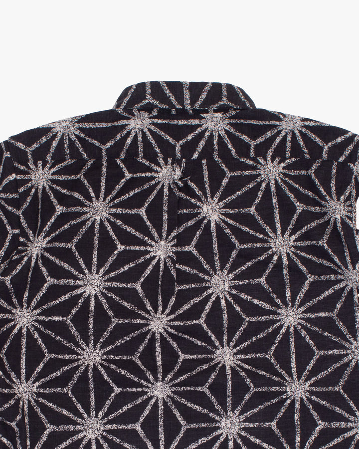 Kiriko Original Button-Up Shirt, Short Sleeve, Black Asanoha