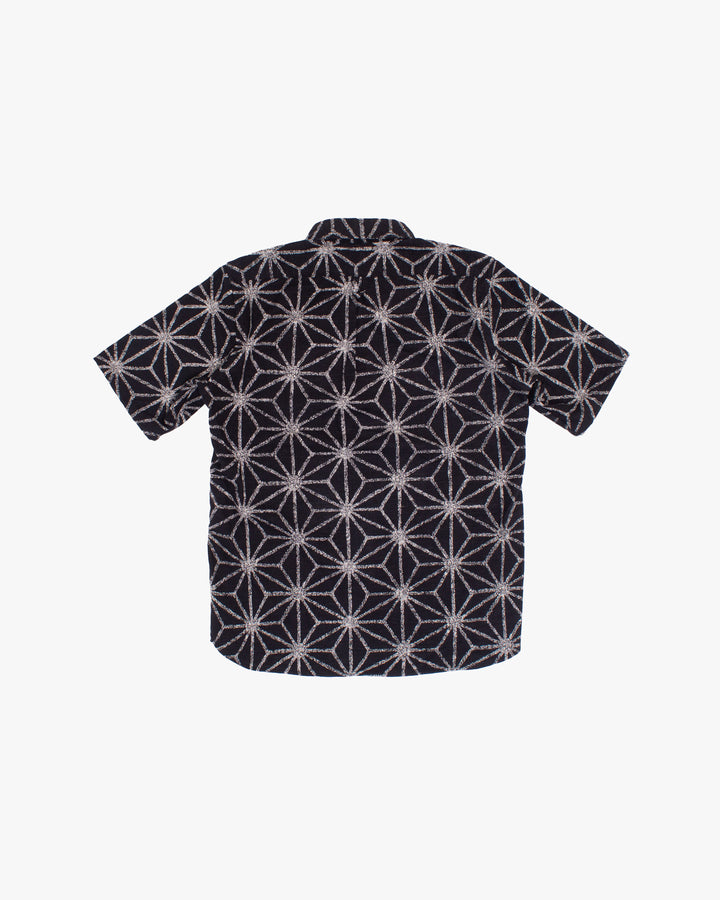 Kiriko Original Button-Up Shirt, Short Sleeve, Black Asanoha