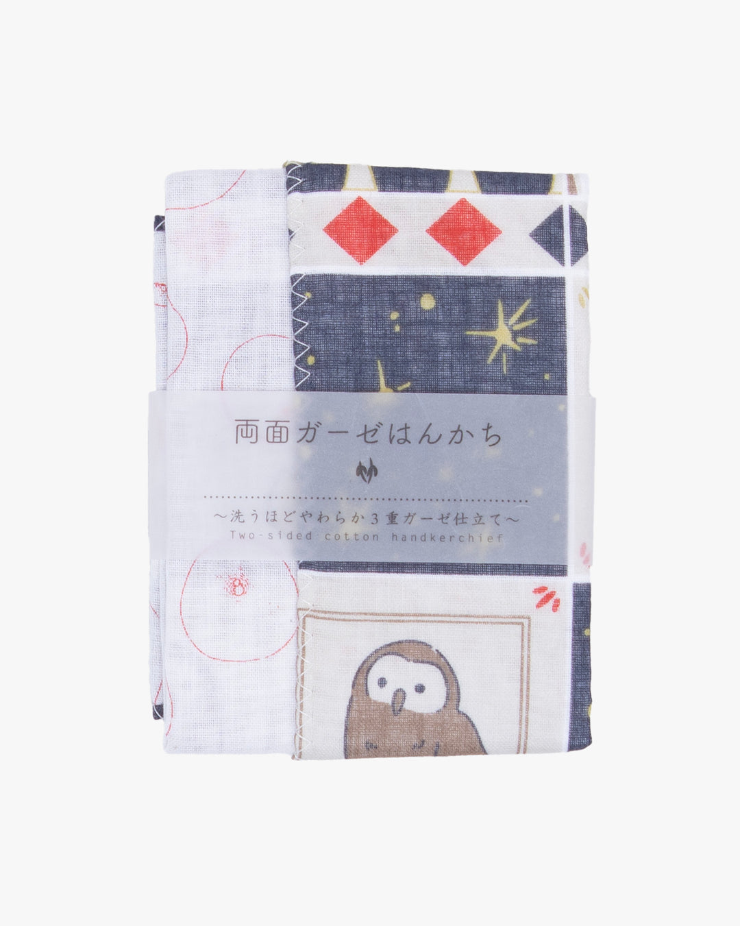 Kurochiku, Two-Sided Cotton Handkerchief, Owl