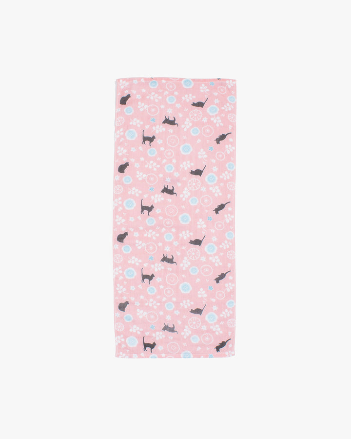 Kurochiku,  Cotton Towel, Cat and Flowers