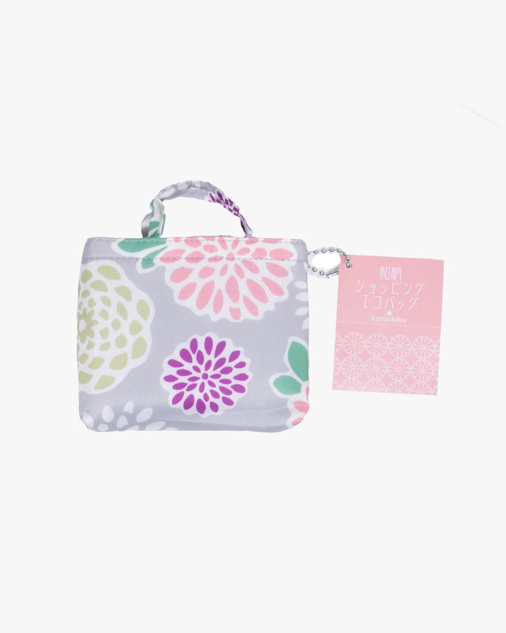 Kurochiku, Shopping Bag, Grey with Colorful Flowers