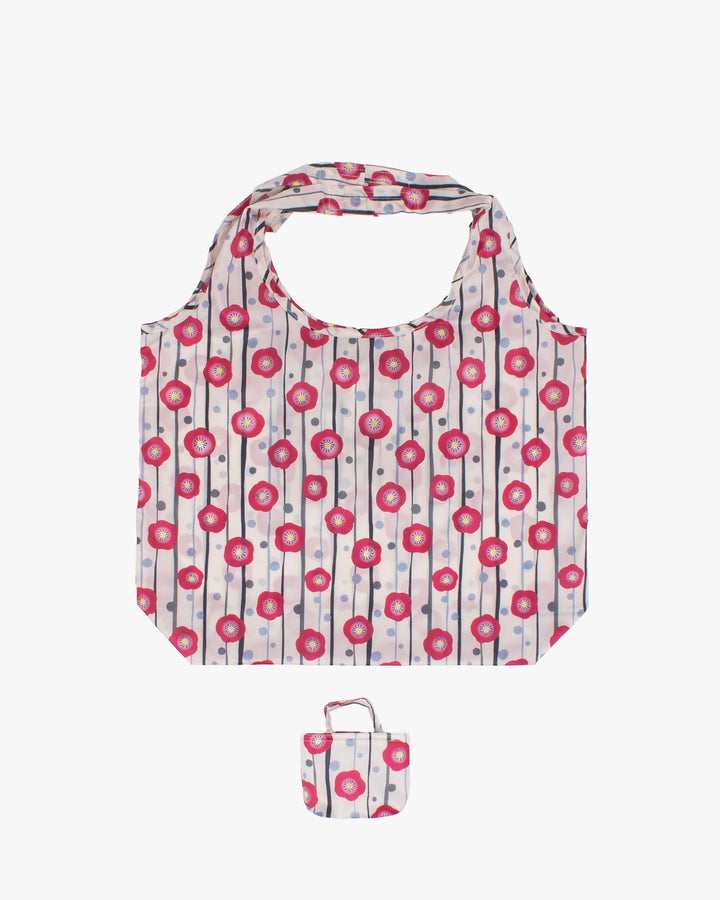 Kurochiku, Shopping Bag, Beige with Red Flowers