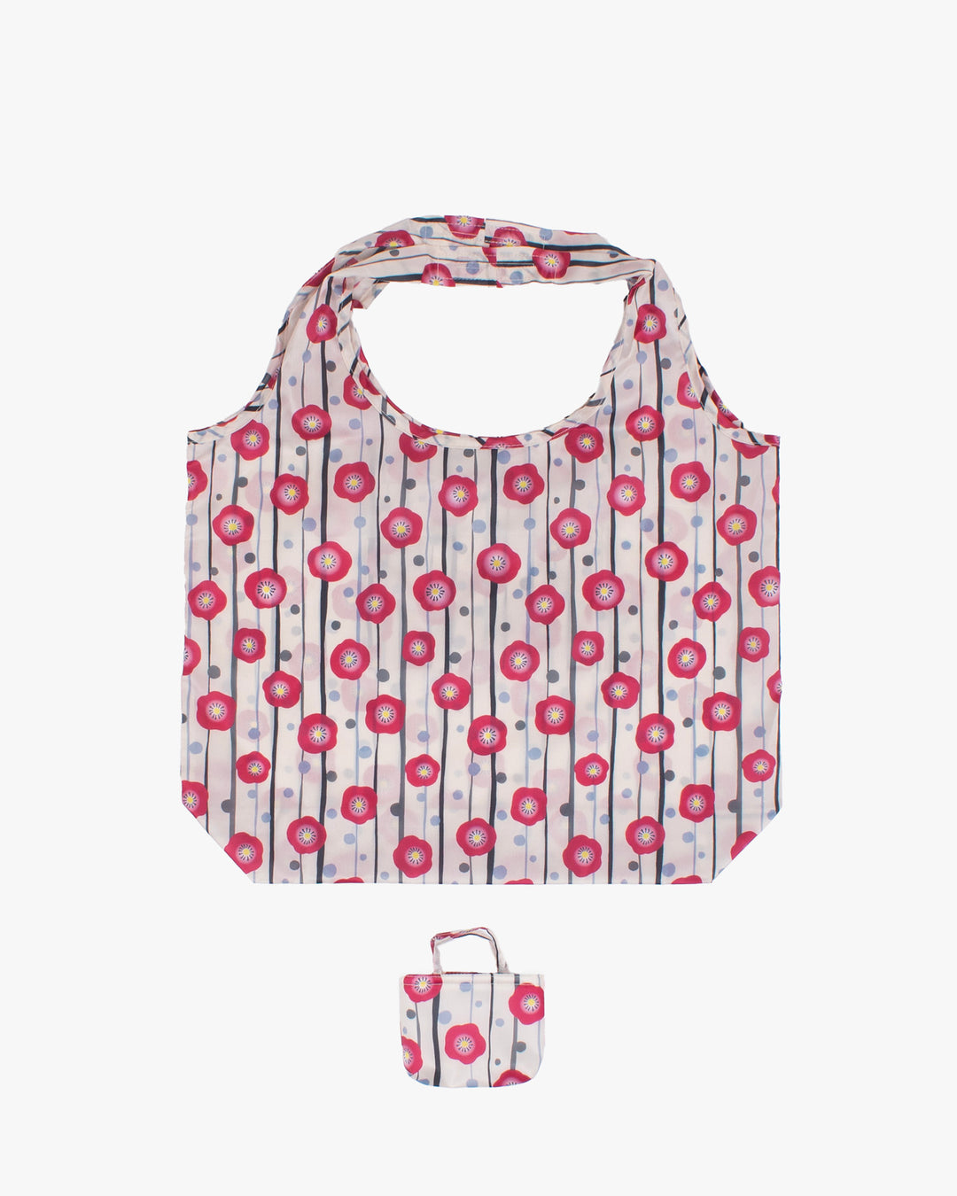 Kurochiku, Shopping Bag, Beige with Red Flowers