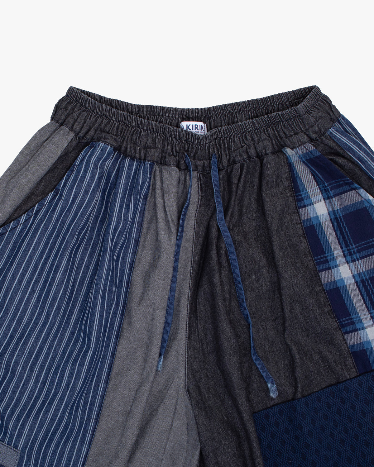 Kiriko Custom Wide Leg Pants, Washed Indigo and Charcoal Patched