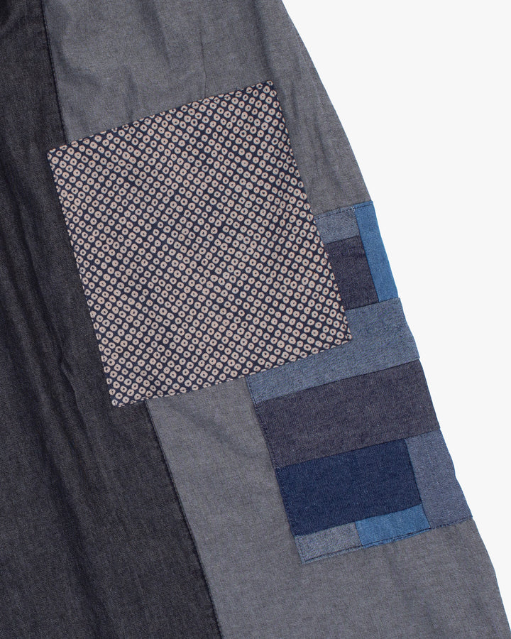 Kiriko Custom Wide Leg Pants, Washed Indigo and Charcoal Patched