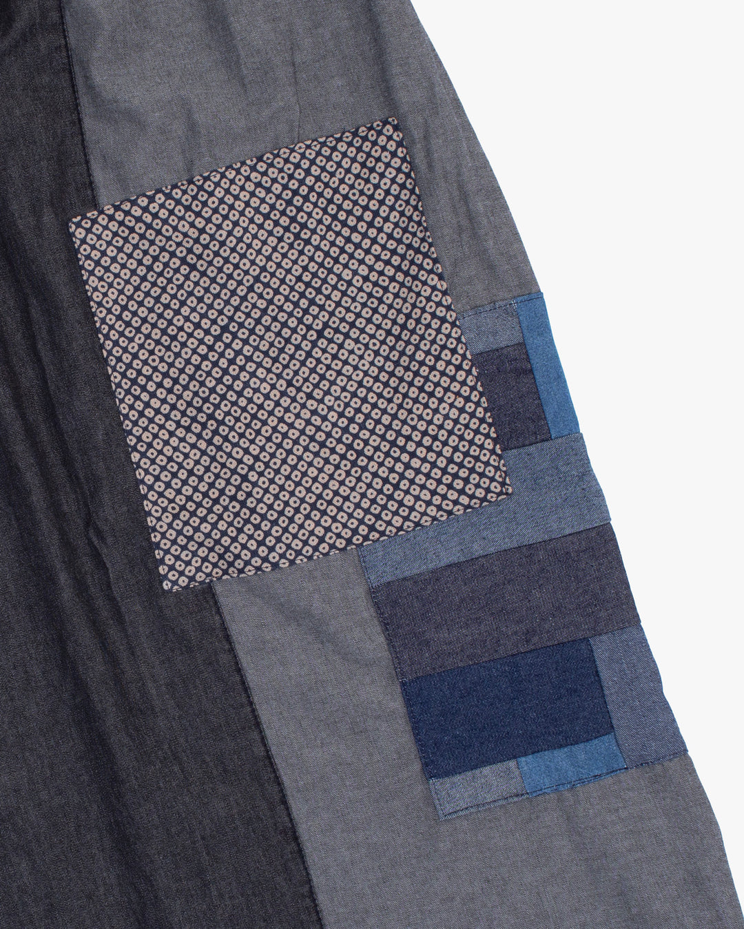 Kiriko Custom Wide Leg Pants, Washed Indigo and Charcoal Patched