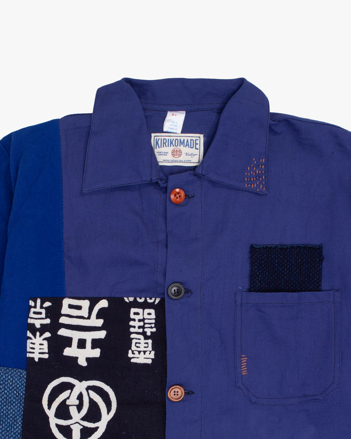 Kiriko Custom, One of a Kind Patched French Workman Jacket, Blue Patched Apron Fabric - 10