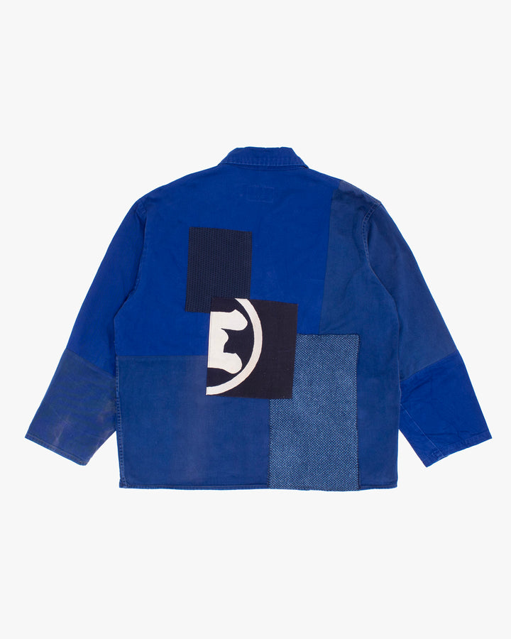 Kiriko Custom, One of a Kind Patched French Workman Jacket, Blue Patched Apron Fabric - 15