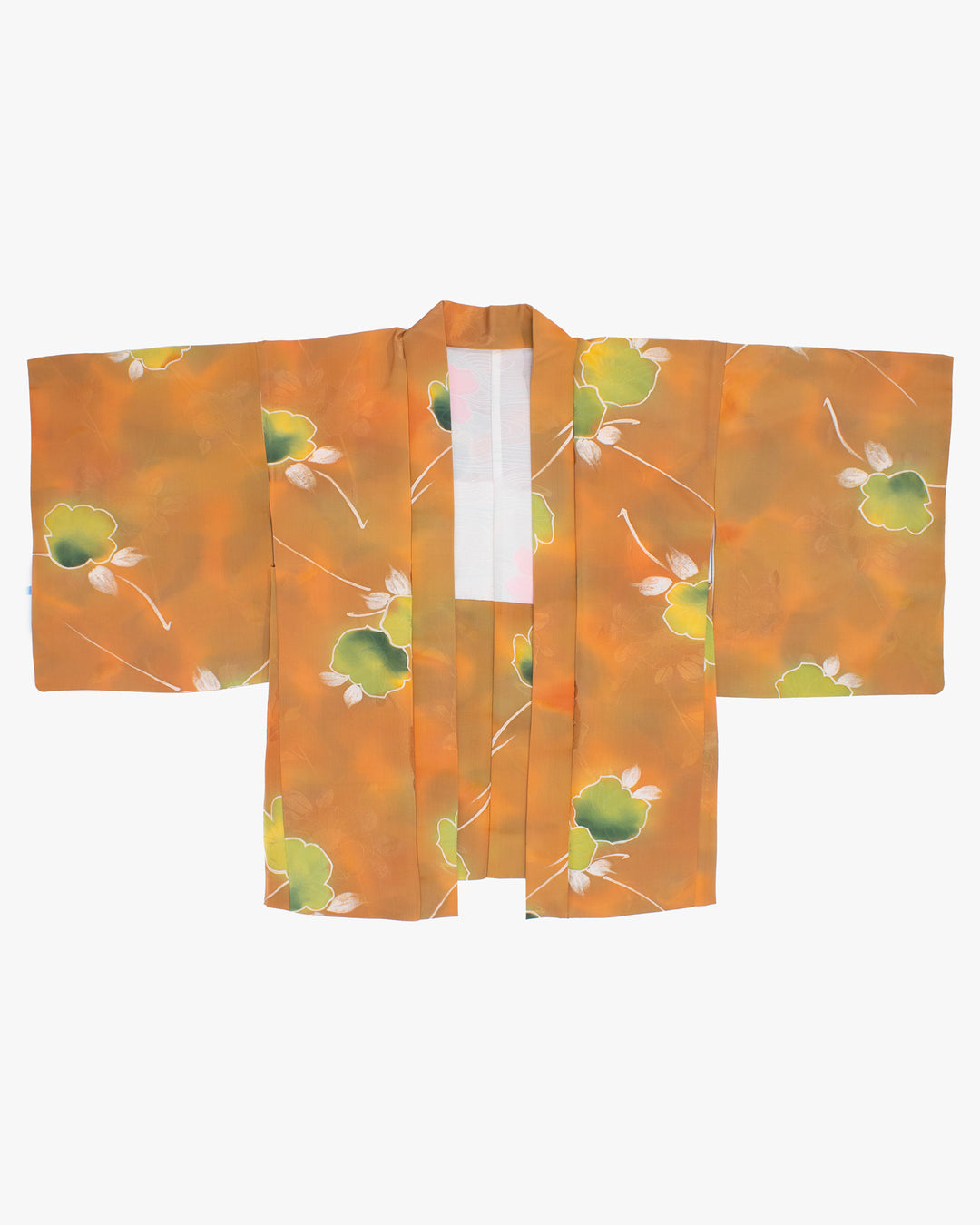 Vintage Haori Jacket, Orange with Green Flowers