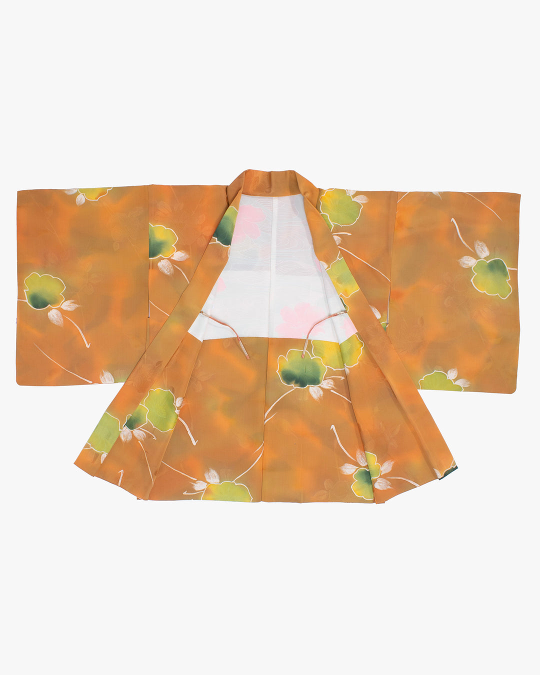 Vintage Haori Jacket, Orange with Green Flowers