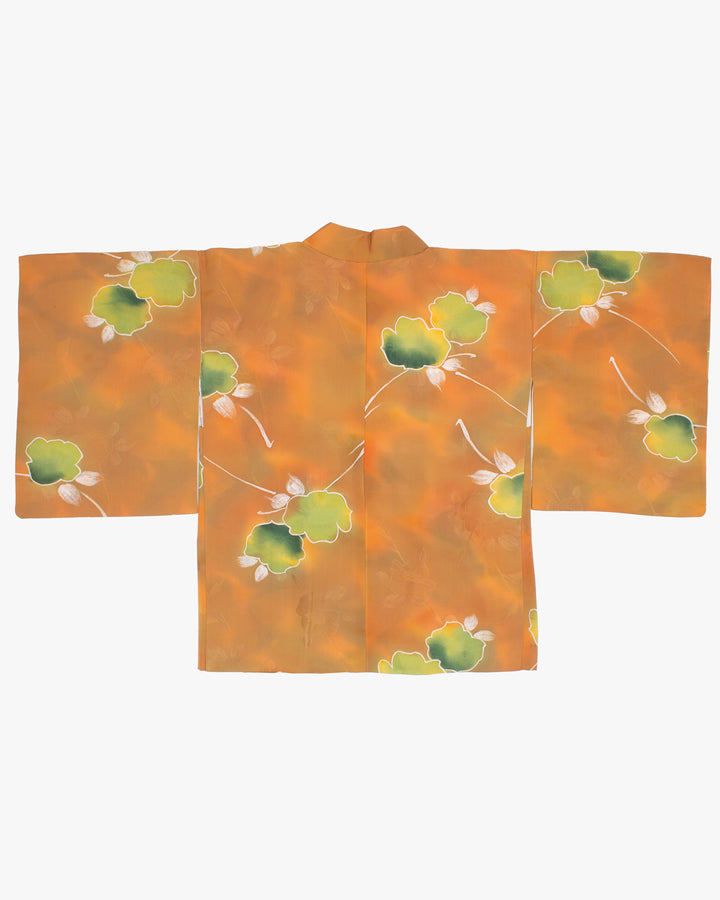 Vintage Haori Jacket, Orange with Green Flowers