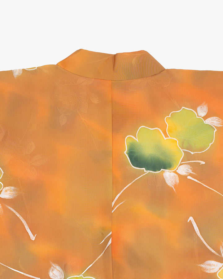 Vintage Haori Jacket, Orange with Green Flowers