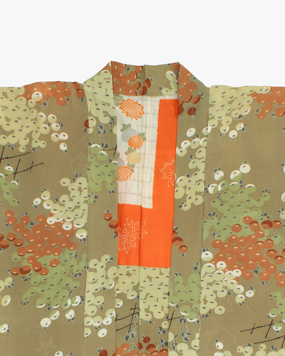 Vintage Haori Jacket, Sage with Berries with Orange Lining
