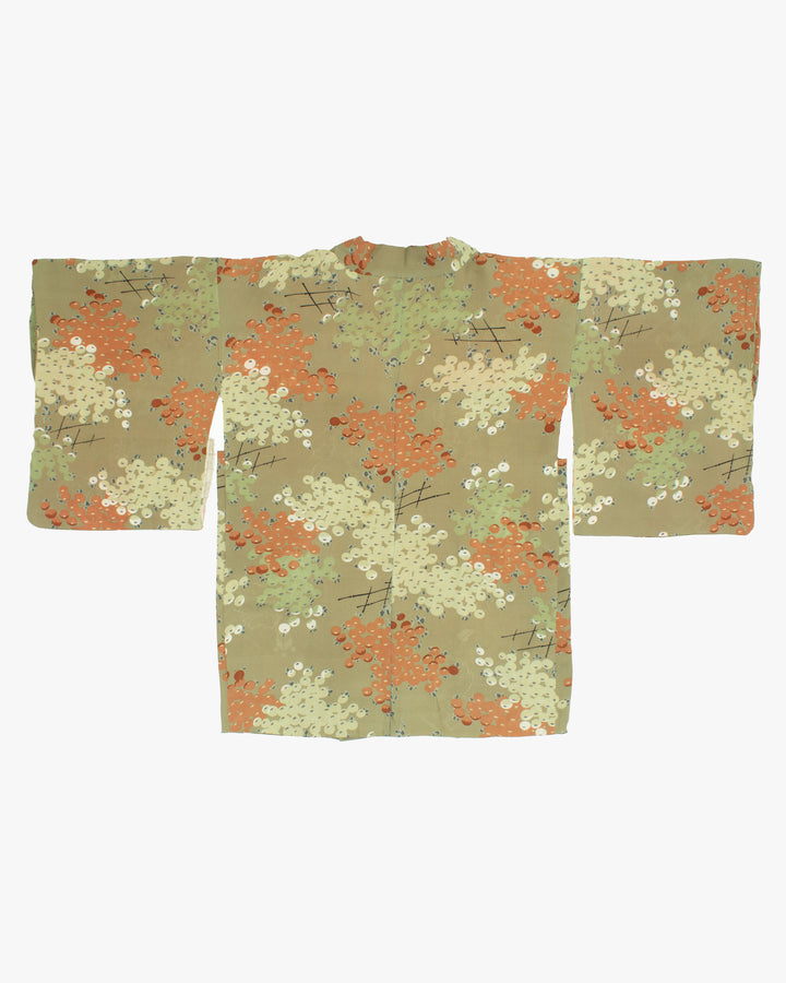 Vintage Haori Jacket, Sage with Berries with Orange Lining