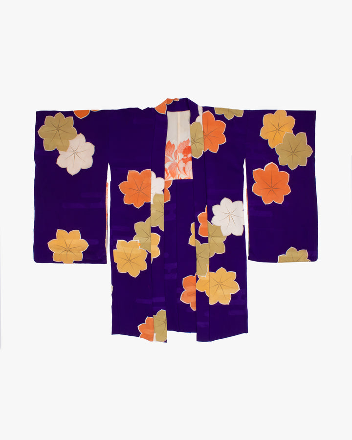 Vintage Haori Jacket, Purple with Multi Colored Momiji