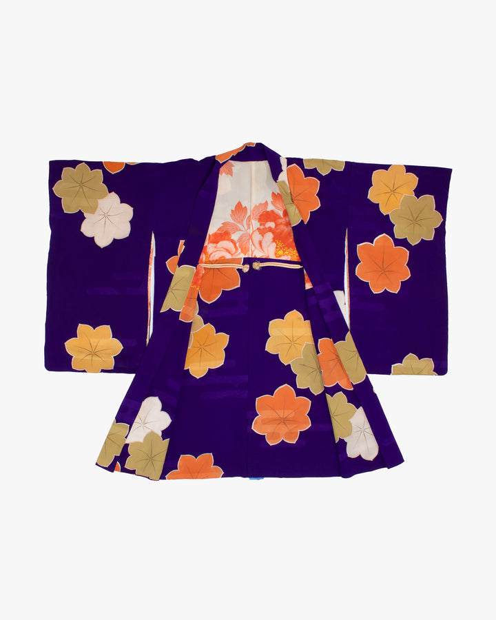 Vintage Haori Jacket, Purple with Multi Colored Momiji