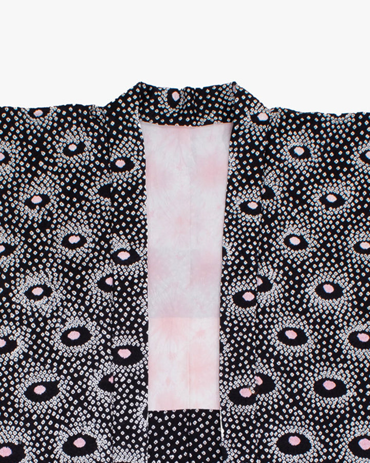 Vintage Haori Jacket, Full Shibori, Black and Pink Kanoko