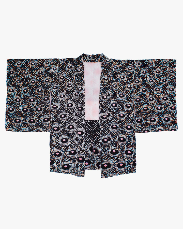 Vintage Haori Jacket, Full Shibori, Black and Pink Kanoko