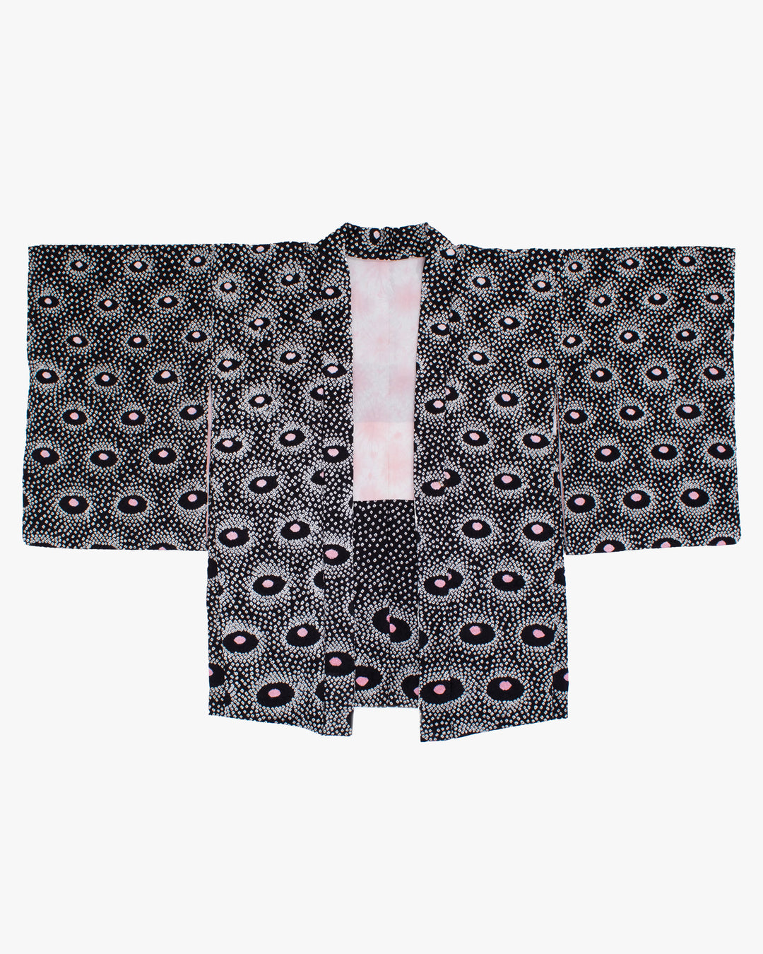 Vintage Haori Jacket, Full Shibori, Black and Pink Kanoko