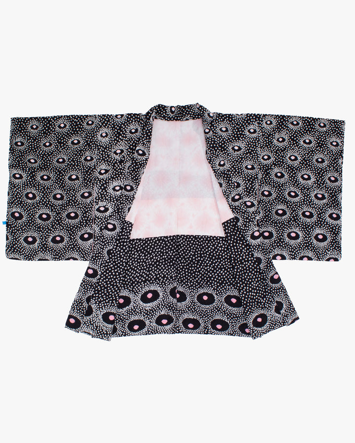 Vintage Haori Jacket, Full Shibori, Black and Pink Kanoko