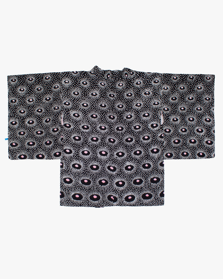 Vintage Haori Jacket, Full Shibori, Black and Pink Kanoko